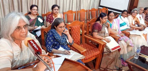 Indu Agnihotri, National Director of Centre for Women’s Development Studies, addressing a women’s meet in Thrissur on Monday. —Photo: K.K. Najeeb 